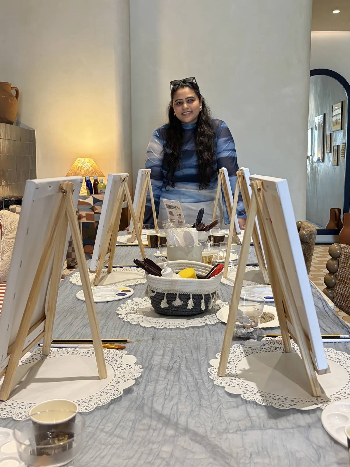 Guests painting at an Art & Pause workshop