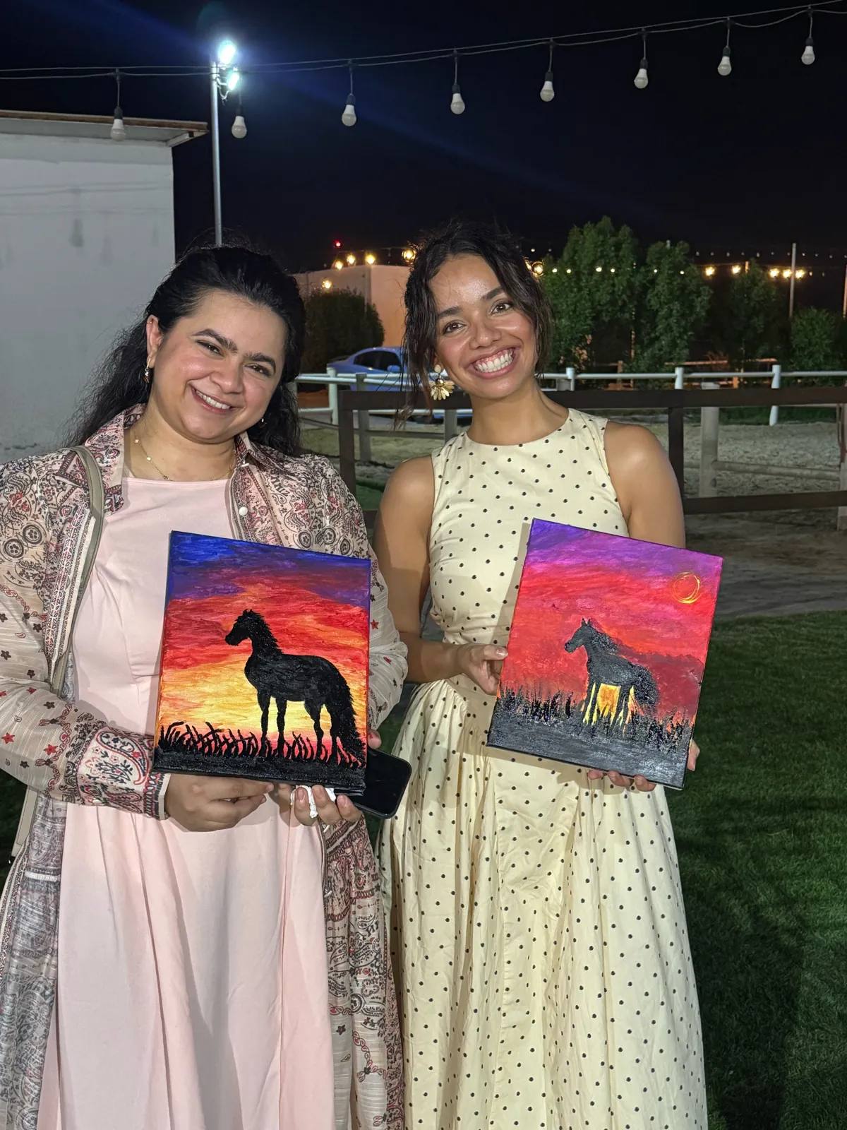Guests painting at an Art & Pause workshop, at the horse stable, Al Shahama