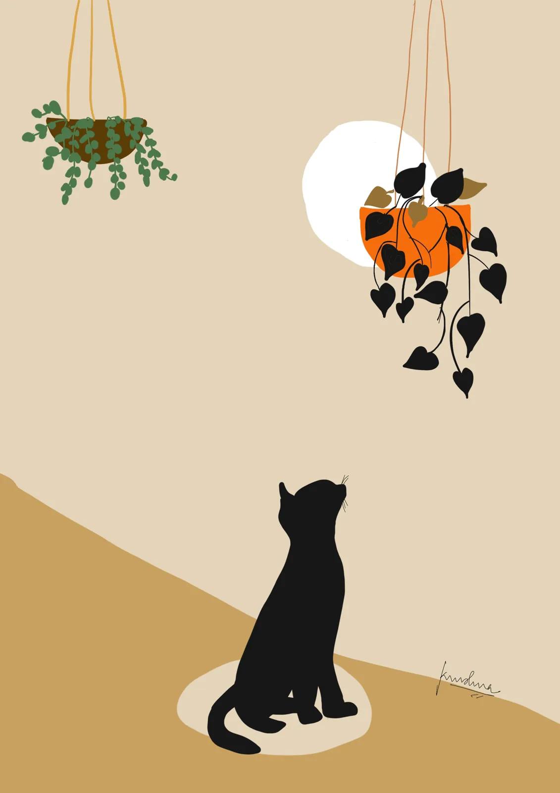 Cat Among the Plants, digital artwork by Krushna