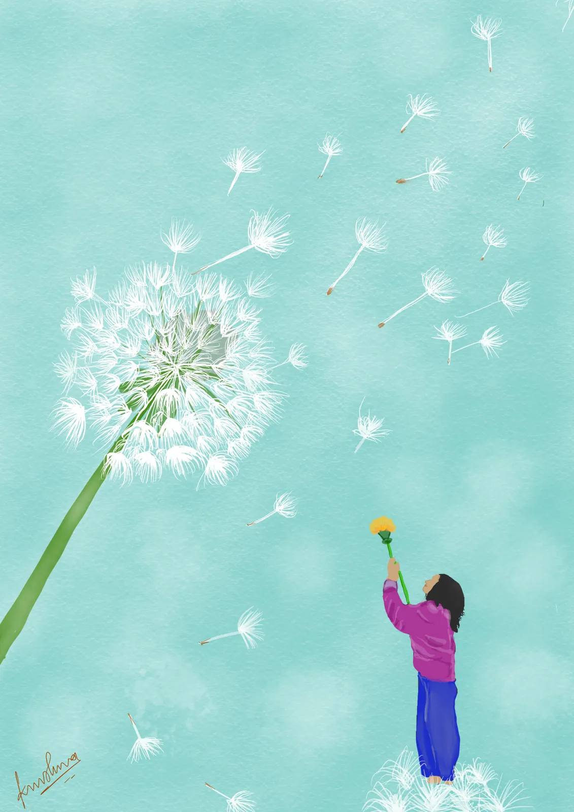 Dandelion Wishes, digital artwork by Krushna
