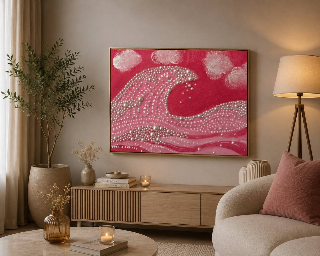Pink Pearl Wave, original painting by Krushna