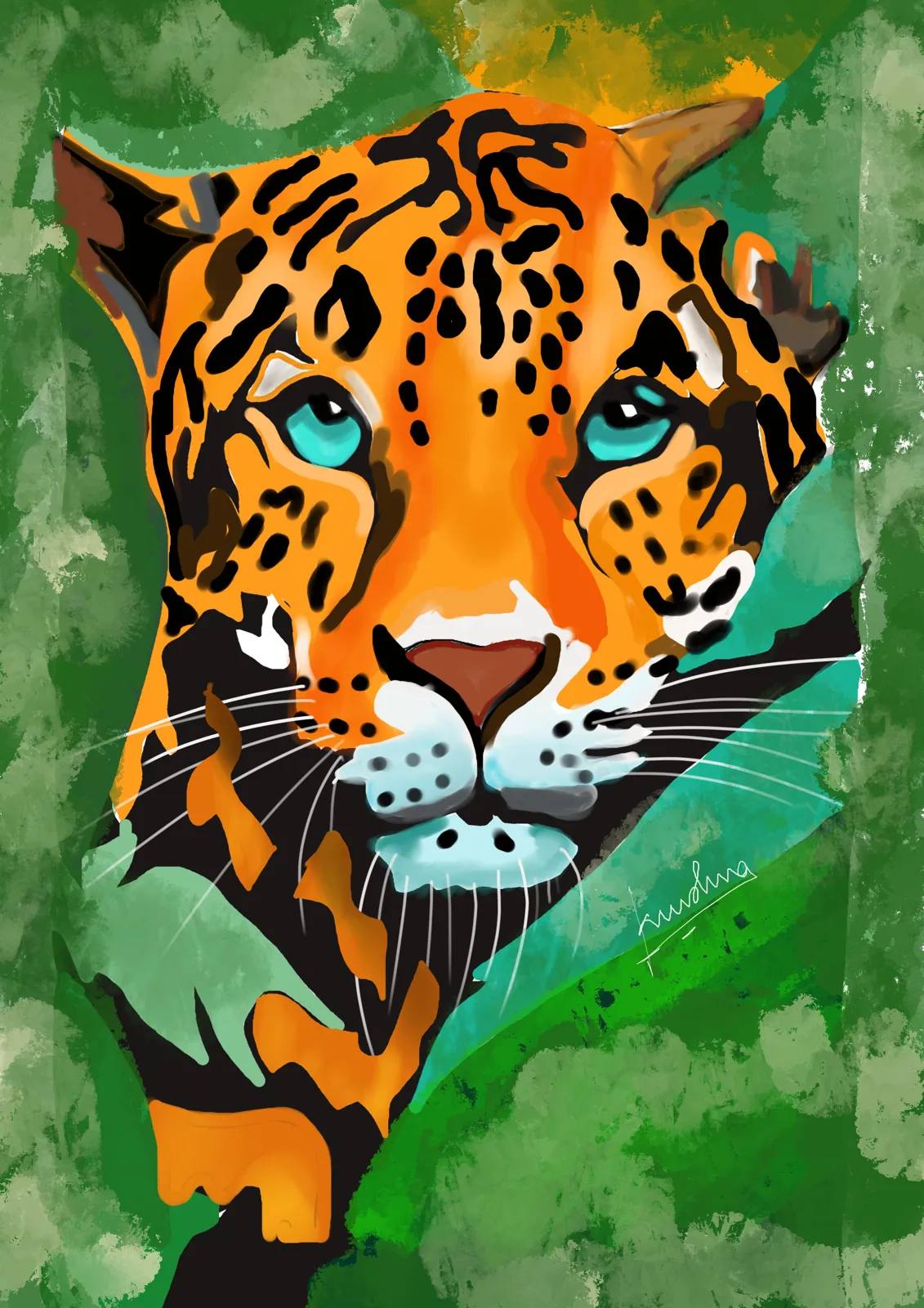 Jaguar in Green, digital artwork by Krushna
