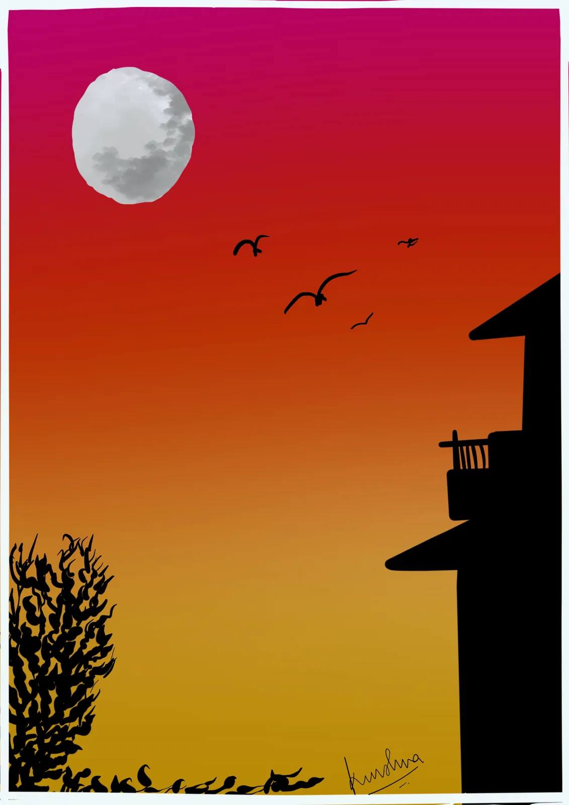 Moon over the Sunset House, digital artwork by Krushna
