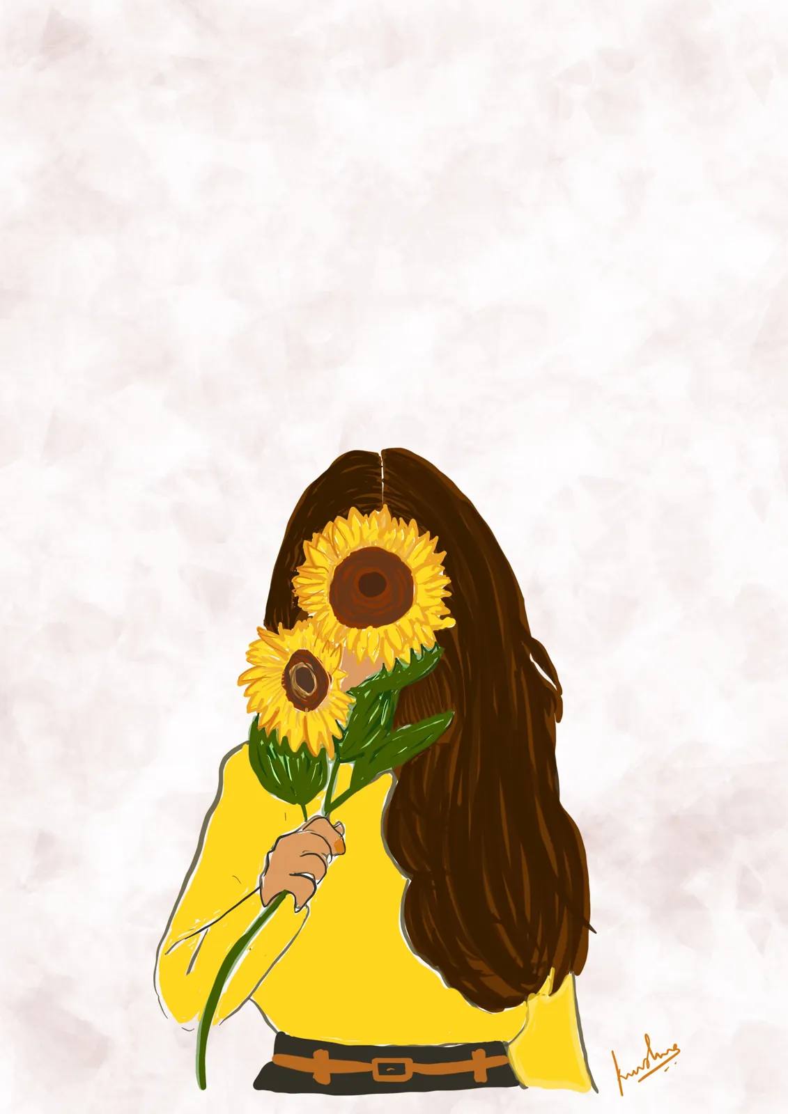 Sunflower Girl, digital artwork by Krushna