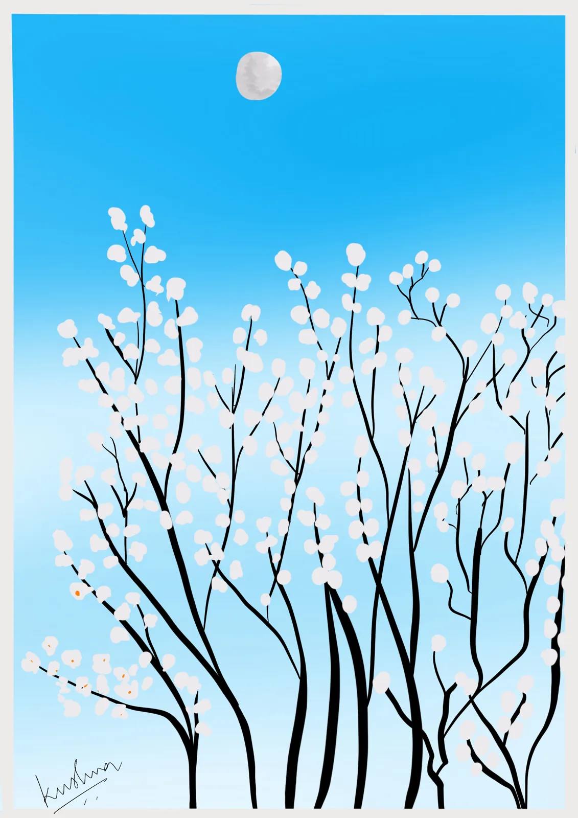 White Blossoms, Blue Sky, digital artwork by Krushna