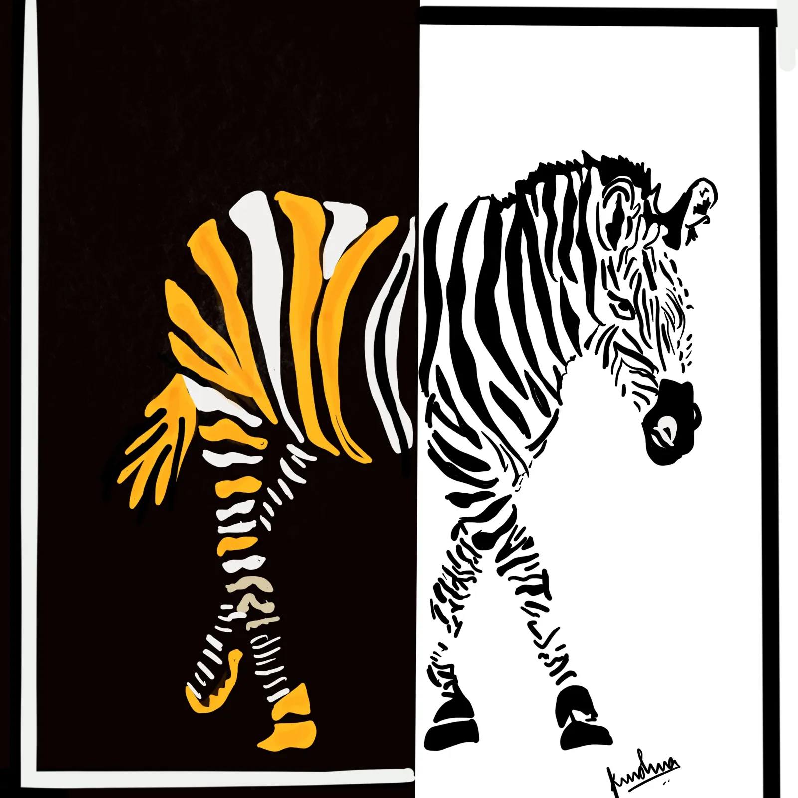 Zebra in Two Tones, digital artwork by Krushna